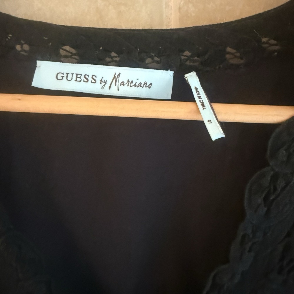 Guess by Marciano Cotton & Silk Babydoll Top Size Small Black Going Out Shirt - Picture 9 of 11